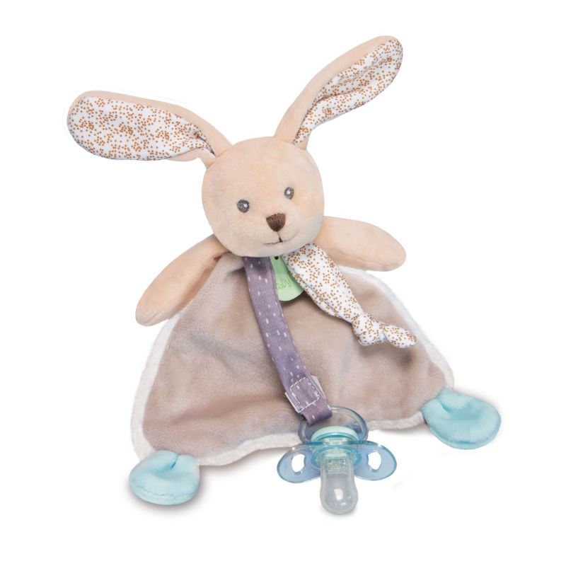  - les poupis - attache-sucette lapin beige nature 17 cm 